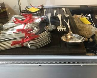 Wm. Rogers sterling silverware, vintage crochet purse, etc.
