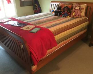  Sleigh bed, dolls, bed spread, etc.