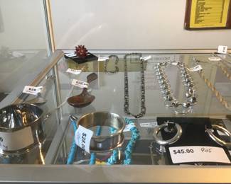 Sterling napkin rings, jewelry etc.