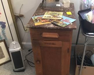 Vintage cabinet with marble top, etc.