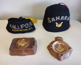 Masonic fezzes and ashtray and cigarette holder