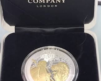 2022 Una and the lion east India co 1oz silver proof  with 24k gold 