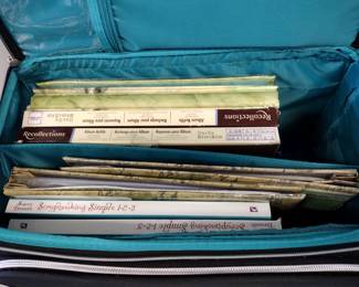 recollection rolling tote loaded with scrapbooking accessories. 