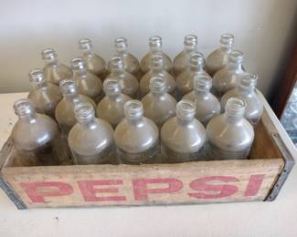 Vintage Pepsi bottles and Pepsi Crate.