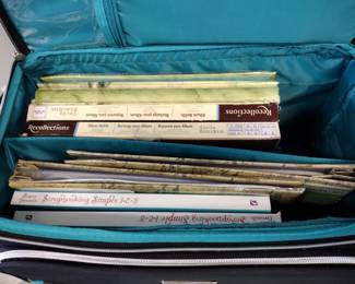 recollection rolling tote loaded with scrapbooking accessories. 