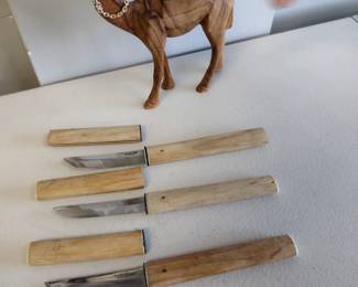 Awesome samurai sword. steak knife set Japan made? in a camel in the back