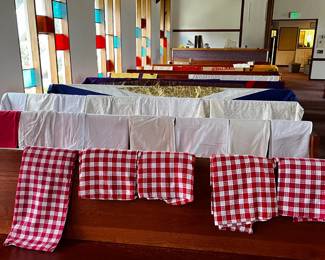 tableclothes and religious themed banners