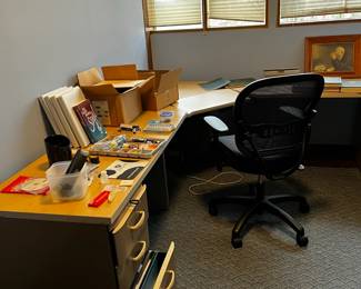 very sturdy metal office corner desk and chair