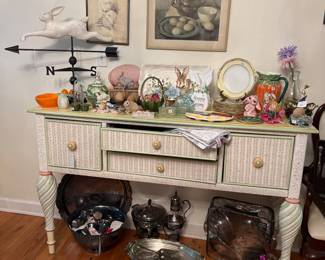 Beautiful Lexington, wicker buffet with hand painted garden top $495