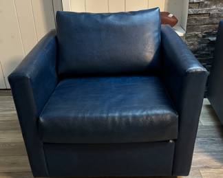 Pair of Blue Vegan Leather Club Chair on Casters. Each Measures 32" W x 33" D. Photo 1 of 2.