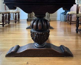 Round Top Antiques Festival Sourced Pedestal Spanish Renaissance Extension Farm Table. Measures 39" W x 78" L x 29.5" H. Has Two Hidden 22.5" L Pull Out Extensions. May Benefit From Refinishing. Or, Strip To Expose Natural Wood. Ask Us For Resources! Photo 3 of 5.