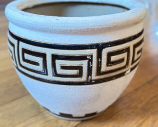 Grecian Pattern Glazed Terracota Planter. Signed By Artist. Photo 1 of 3.