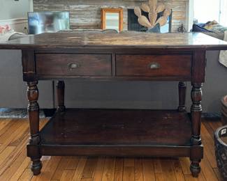 Pottery Barn "Island" with Two Drawers And Shelf. Top Needs Refinishing. Ask Us For Resources. Photo 1 of 2.