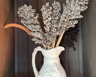 White Terracotta Pitcher Signed By Artist. Photo 1 of 2.