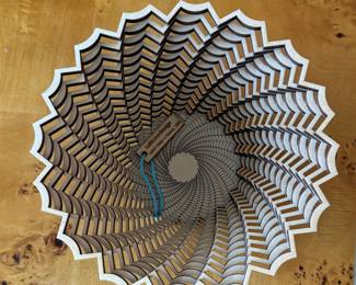Baltic By Design Wood Laser Cut Weave Bowl With Tag. Measures 9" D x 3.5" H. Photo 1 of 2.