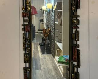 Wrought Iron "Brutalist" Style Mirror. Measures 20" x 42."