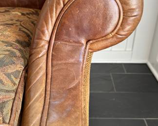 Leather Settee / Banquette with Down-Filled Upholstered Seat Cushion. Measures 60" W x 44" H. Photo 3 of 4.