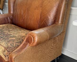 Leather Settee / Banquette with Down-Filled Upholstered Seat Cushion. Measures 60" W x 44" H. Photo 2 of 4.