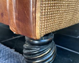 Leather Settee / Banquette with Down-Filled Upholstered Seat Cushion. Measures 60" W x 44" H. Photo 4 of 4.