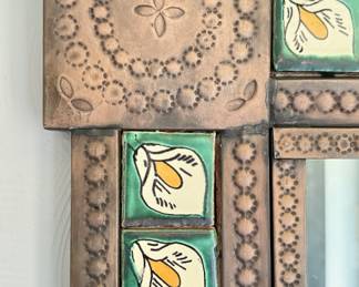 Vintage Round Top Antique Festival Sourced Tin & Tile Mirror. Photo 2 of 2.