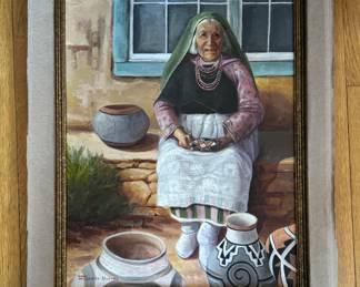 Thomas Hughes, "Lady In Lace," Oil on Canvas. Signed By Artist. Measures 13.5" x 17.5"; 17.5" x 22.5" Including Frame. Photo 1 of 3.