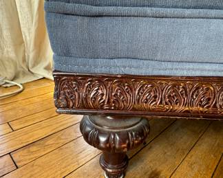 Pair of Vintage Club Chairs with Hand-Carved Wood Frame. Each Measures 36" W x 36" D. May Need Reupholstering. Ask Us For Resources! Photo 3 of 3.