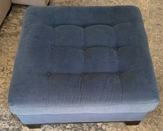 Blue Tufted Top Ottoman with Ebonized Wood Base. Measures 36" x 36". Photo 2 of 2.