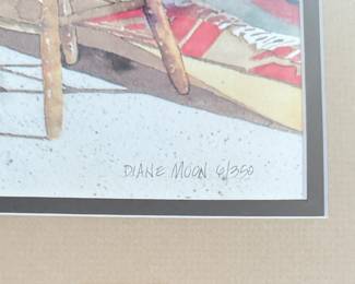 Diane Moon (Santa Fe, New Mexico), "The Striped Blanket." Hand-Signed Ink-Jet Reproduction. Measures 8" x 8"; 14" x 14 Including Frame. Photo 2 of 2.