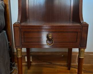 Pair of Vintage RWay Neoclassical Grantham Side Tables With Lion Head Drawer Pulls. Great As Is But Would Be EXCELLENT Painted or Lacquered For An Updated Look & Feel. Each Measures 17"W x 15" D x 31" H. Photo 1 of 2.