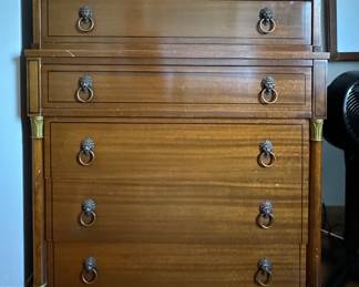 Vintage RWay Grantham Neoclassical Chest of Drawers with Lion Head Drawer Pulls. An EXCELLENT Treasures for the DIYer. Great As Is But Paint / Lacquer for An Updated Look. Ask Us For Resources! Measures 33" x 19.5" D x 46" H. Photo 1 of 3.