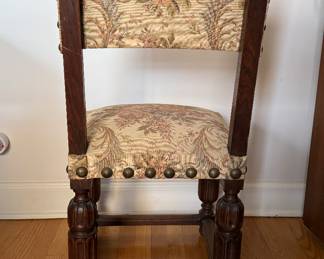 Set of 10 Vintage Spanish Baroque Revival Style Dining Chairs With Tapestry Upholstered Seats and Nailhead Trim. Photo 3 of 6.