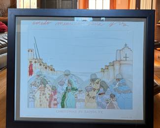 Amado Maurilio Pena (Pascua Yaqui Tribe of Arizona, 1943 - ), Christmas In Santa Fe Lithograph. Signed By Artist.