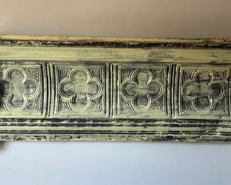 Round Top Antique Festival Sourced Distressed Finish Wall Shelf With "Clover" Motif. Measures 51" W x 6" D x 21" H. Photo 1 of 2.