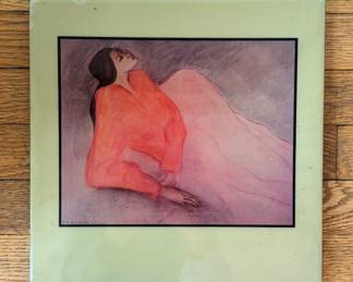 R.C. Gorman (Navajo Nation, (1931 – 2005), Decorative Ceramic Tile. Measures 12" x 12". Signed By Artist.