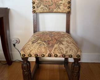Set of 10 Vintage Spanish Baroque Revival Style Dining Chairs With Tapestry Upholstered Seats and Nailhead Trim. Photo 1 of 6.