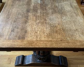 Round Top Antiques Festival Sourced Pedestal Spanish Renaissance Extension Farm Table. Measures 39" W x 78" L x 29.5" H. Has Two Hidden 22.5" L Pull Out Extensions. May Benefit From Refinishing. Or, Strip To Expose Natural Wood. Ask Us For Resources! Photo 1 of 5.