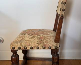 Set of 10 Vintage Spanish Baroque Revival Style Dining Chairs With Tapestry Upholstered Seats and Nailhead Trim. Photo 2 of 6.
