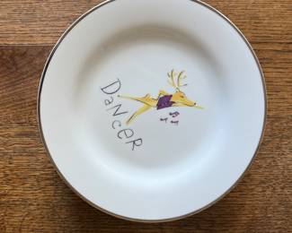 Set of 9 Pottery Barn Reindeer Canape Plates.