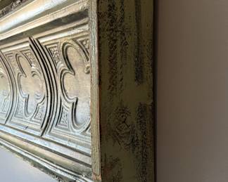 Round Top Antique Festival Sourced Distressed Finish Wall Shelf With "Clover" Motif. Measures 51" W x 6" D x 21" H. Photo 2 of 2.