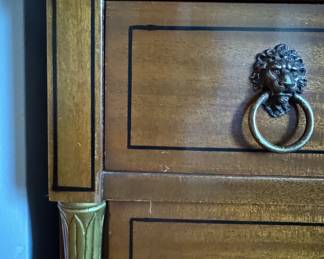 Vintage RWay Grantham Neoclassical Chest of Drawers with Lion Head Drawer Pulls. An EXCELLENT Treasures for the DIYer. Great As Is But Paint / Lacquer for An Updated Look. Ask Us For Resources! Measures 33" x 19.5" D x 46" H. Photo 3 of 3.