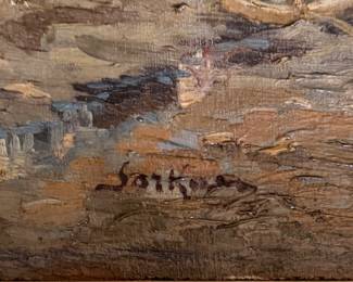 Albert Sorkau (French, 1874 - 1952), "Drinking Horse," Oil on Paper. Measures 21" x 29". Photo 2 of 2.