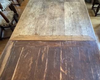 Round Top Antiques Festival Sourced Pedestal Spanish Renaissance Extension Farm Table. Measures 39" W x 78" L x 29.5" H. Has Two Hidden 22.5" L Pull Out Extensions. May Benefit From Refinishing. Or, Strip To Expose Natural Wood. Ask Us For Resources! Photo 5 of 5.