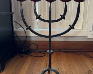 Wrought Iron 5 Candle Floor Candelabra. Measures 23.5" H x 18" W. Photo 1 of 2.