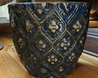 Glazed Terracota Planter with Clover Motif.