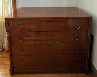 Vintage RWay Neoclassical Grantham Chest of Drawers With Lion Head Drawer Pulls. NEEDS Refinishing. Or Paint / Lacquer For An Updated Look. Ask Us For Resources! Measures 44" W x 20" D x 34" H. Photo 1 of 2.