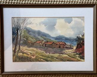 Spanish Landscape Signed By Artist. Watercolor. Measures 18.5" x 11.5"; 25" x 18.5" Including Frame. Photo 1 of 2.