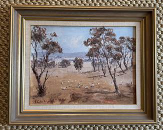 J. Colin Angus (Australia, 1907 - 2002), "Summer Grazing," Oil on Board. Measures 15" x 11"; 20.5" x 16.5" Including Frame.