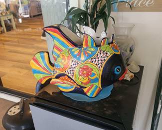 Flower pot, ceramic painted fish 40.00