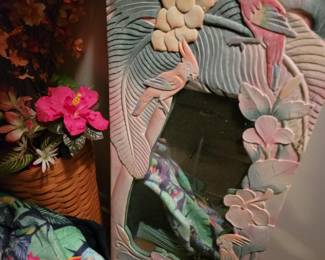 Wooden tropical birds wall mirror 50.00
