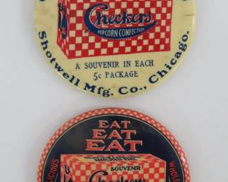 Checker Popcorn Confection pocket mirrors, pre Cracker Jack